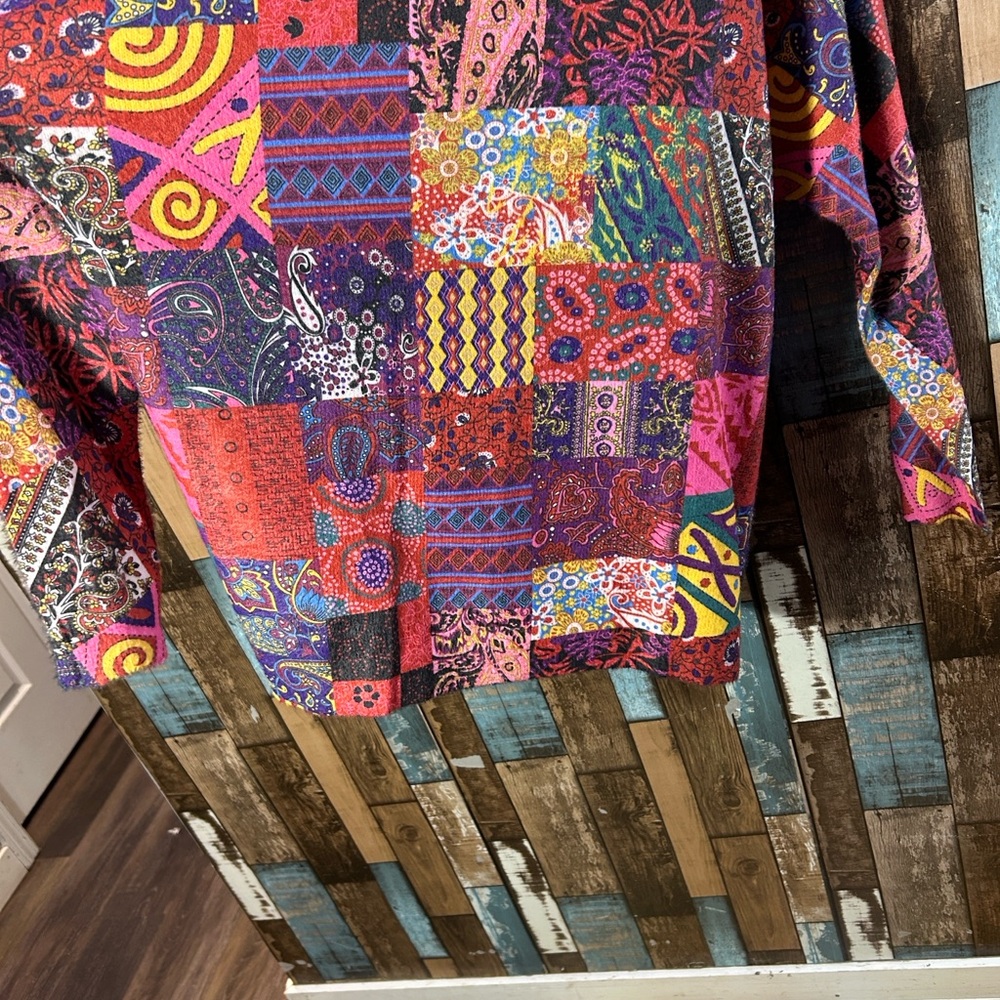 Bohemian artsy Colorful Patchwork Long Sleeve fuzzy Top - Picture 11 of 16